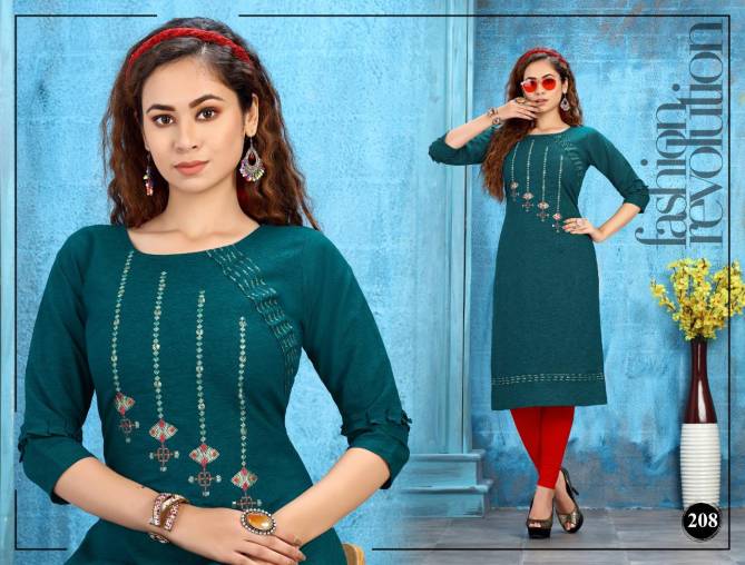 Trendy Fame Ethnic Wear Rayon Embroidery Sequence Work Designer Kurtis Collection
