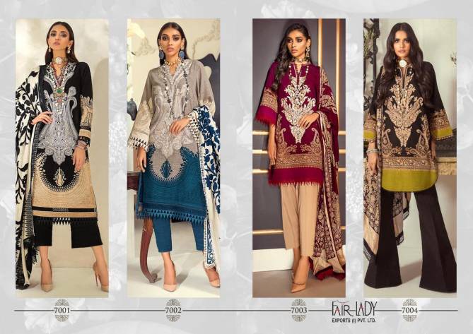 Fair Lady Muzlin Exclusive Heavy pure jam satin digital print Heavy embroidery semi stitch patches on top Pakistani Salwar Suits Collection