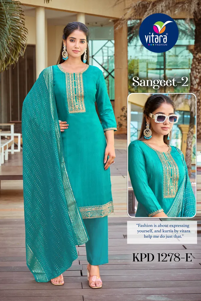 Sangeet Vol 2 By Vitara Silk Embroidery Kurti With Bottom Dupatta Wholesale Online