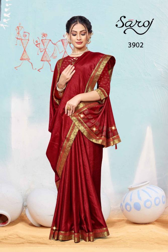 Saroj 5Star Chocolate Combo New Exclusive Wear Vichitra Silk Designer Saree Collection