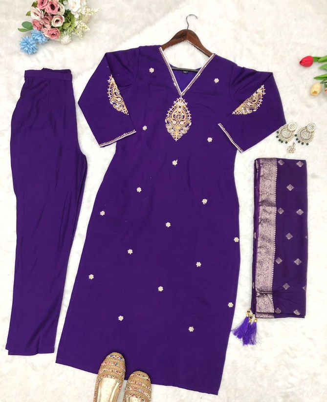 KF 1006 Kalaai Viscose Chanderi Embroidery Kurti With Bottom Dupatta Orders In India