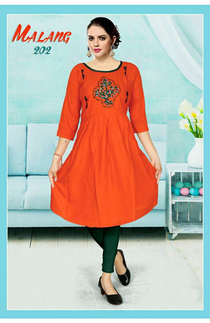 Trendy Malang 2 Latest Festive Wear Rayon With Handwork Designer Kurtis Collection
