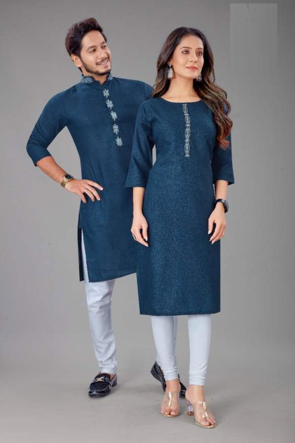 Sabella Couple Kurta 4 Designer Cotton Jacquard Couple Party Wear Kurta Collection
