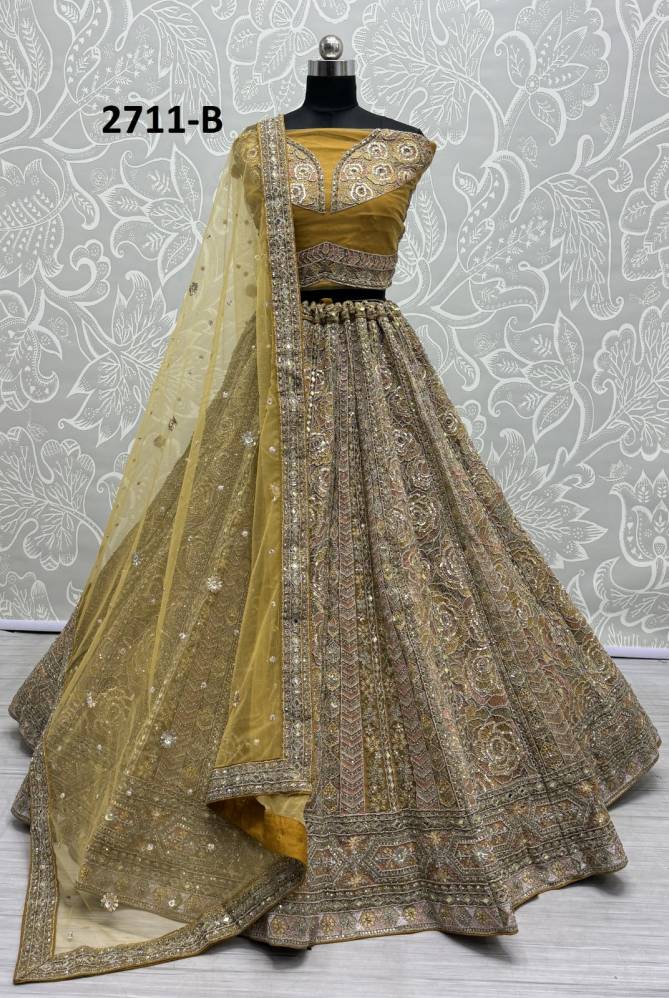 2711 A  And C by Anjani Art Heavy Net Embroidery Bridal Lehenga Choli Wholesalers In Delhi