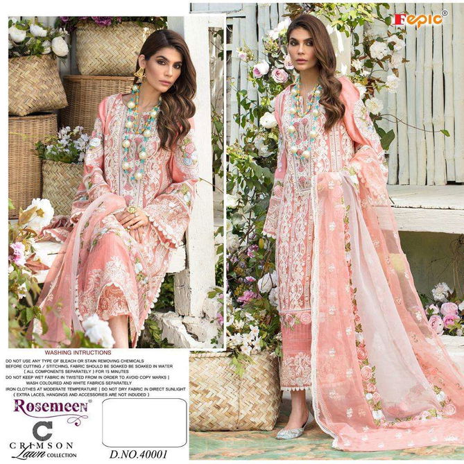 Fepic Rosemeen Crimson Latest Designer Pure Cotton With Embordered Pakistani Salwar Kameez Lawn Collection
