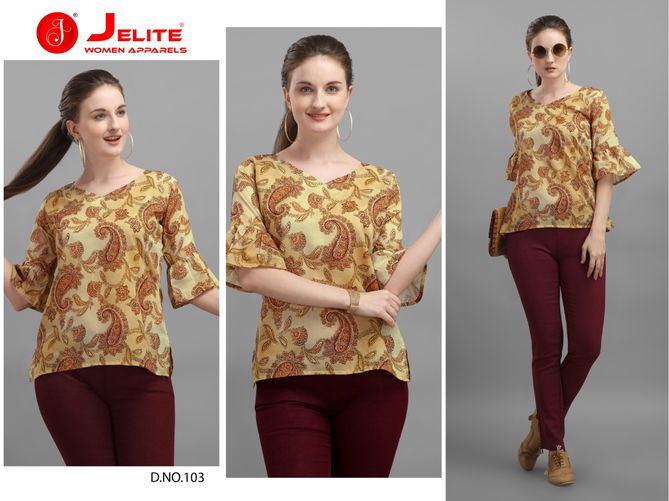 Jelite Marigold Latest Fancy Designer Casual Wear Western Cotton Digital Ladies Top Collection
