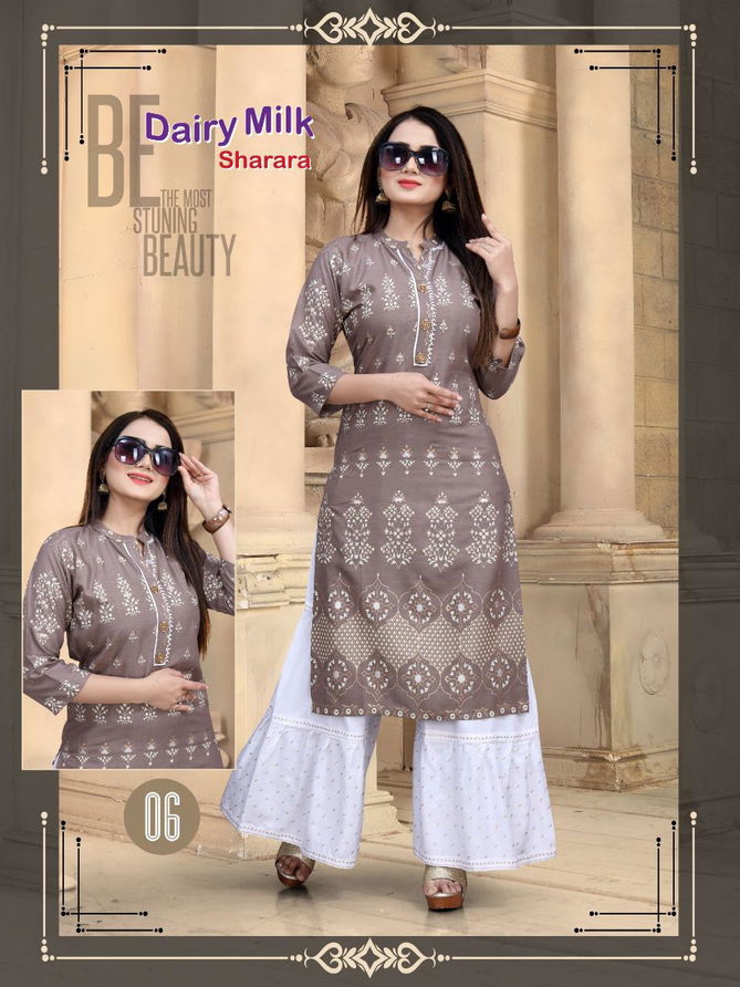 Aagya Dairy Milk Sharara 2 Latest Fancy Designer Casual Wear Rayon Kurti With Bottom Collection
