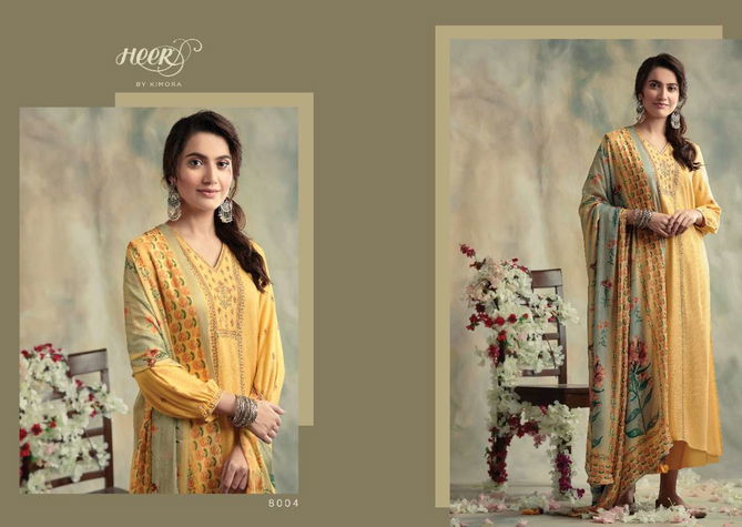 Kimora Heer Bahaar Latest Designer Casual Wear Diamond Spun Wool  Dyed Fabric With Embroidery Work Dress Collection 