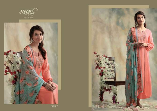 Kimora Heer Bahaar Latest Designer Casual Wear Diamond Spun Wool  Dyed Fabric With Embroidery Work Dress Collection 