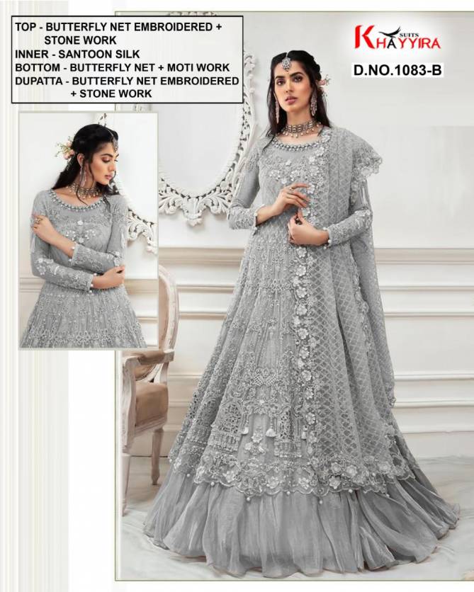 Khayyira 1083 Series Latest Heavy Wedding Wear Heavy Butterfly Net With Full Embroidery Moti And Diamond Work Pakistani Salwar Suits Collection