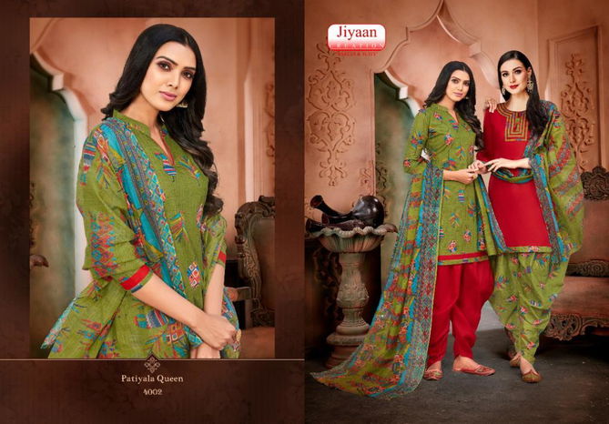 Jiyaan Patiyala Queen 4 Latest Fancy Designer Casual Wear Cotton Printed Patiala Dress Material Collection
