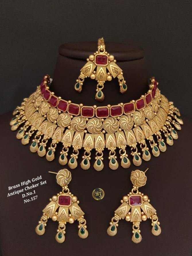 Wedding Wear Brass High Gold Choker Set Bridal Jewellery Catalog
