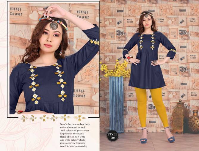 Trendy Sweety Latest fancy Designer Casual Wear Short Embroidery Designer Kurtis Collection
