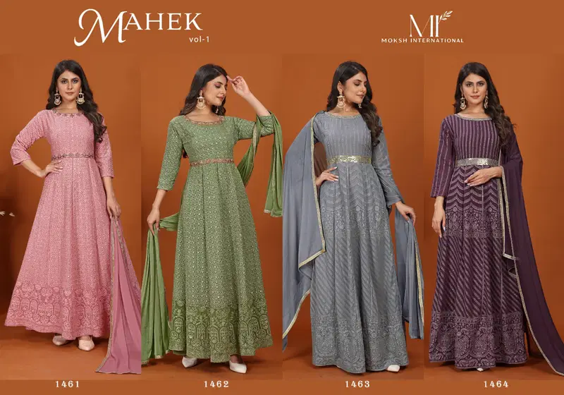 Mahek Vol 1 By Moksh Fox Premium Embroidery Gown With Dupatta Online Wholesale