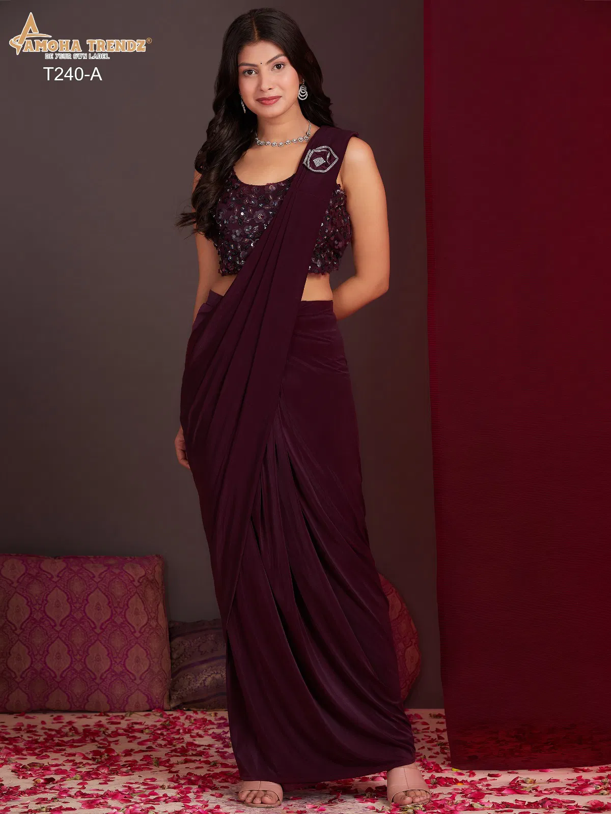 Amoha Trendz T240 Party Wear Readymade Sarees Suppliers In India