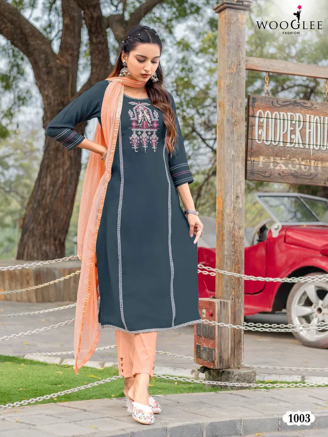 Moksha By Wooglee Viscose Silk Kurti With Bottom Dupatta Exporters In India