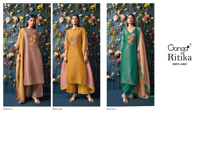 Ritika 3072 By Ganga Embroidery Dress Material Wholesale Market In Surat