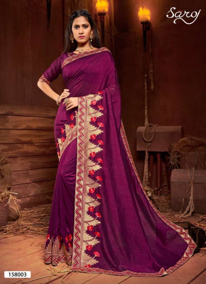 SAROJ ISHIKA Latest Designer Fancy Festive Wear Vichitra Silk with Heavy Jari Border Sarees Collection
