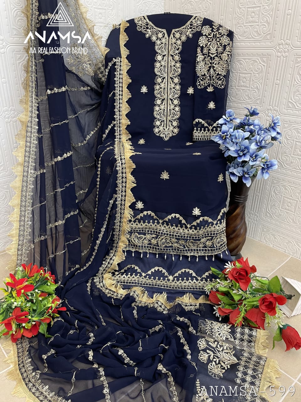 Anamsa 599 Faux Georgette Embroidery Pakistani Suit Suppliers In India