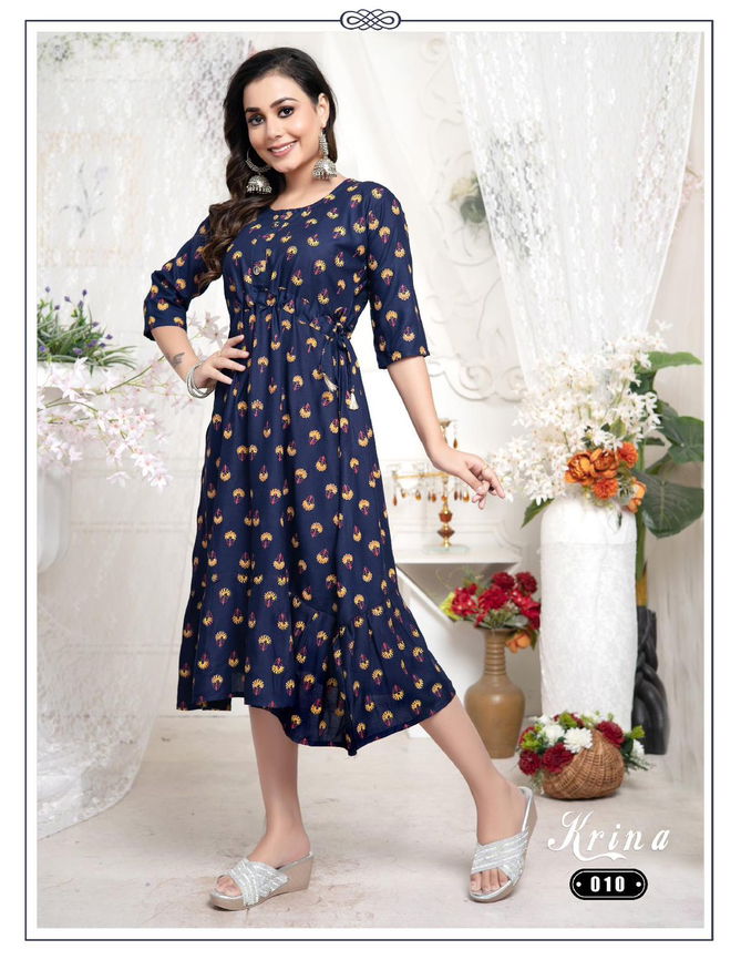 Trendy Krina Vol 1 Rayon Printed Kurtis Catalog
