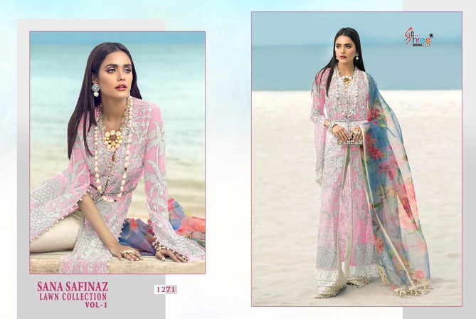 Shree Fab Sana Safinaz Lawn Collection Vol 1 Latest Heavy Designed Pakistani Salwar Suit Collection Butterfly Net With Heavy Embroidery Work And Chiffon Printed Dupatta