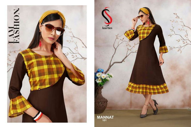 Ss Mannat Latest Beautiful Hand And Neck Designer Daily Wear Anarkali Style Kurti Collection 