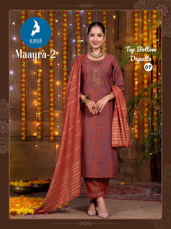 Maayra 2 By Kaya Straight Cut Roman Silk Kurti With Bottom Dupatta Wholesale Online