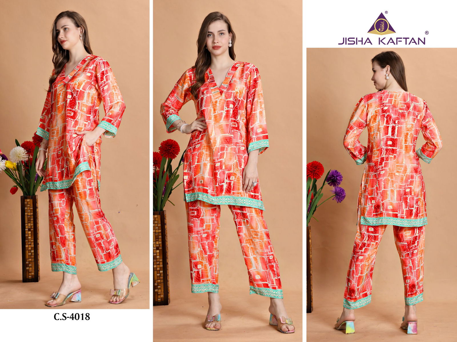 Co Ord Set Vol 7 By Jisha Printed Polyester Silk Kaftan Cord Set Islamic Kaftan Suppliers In India