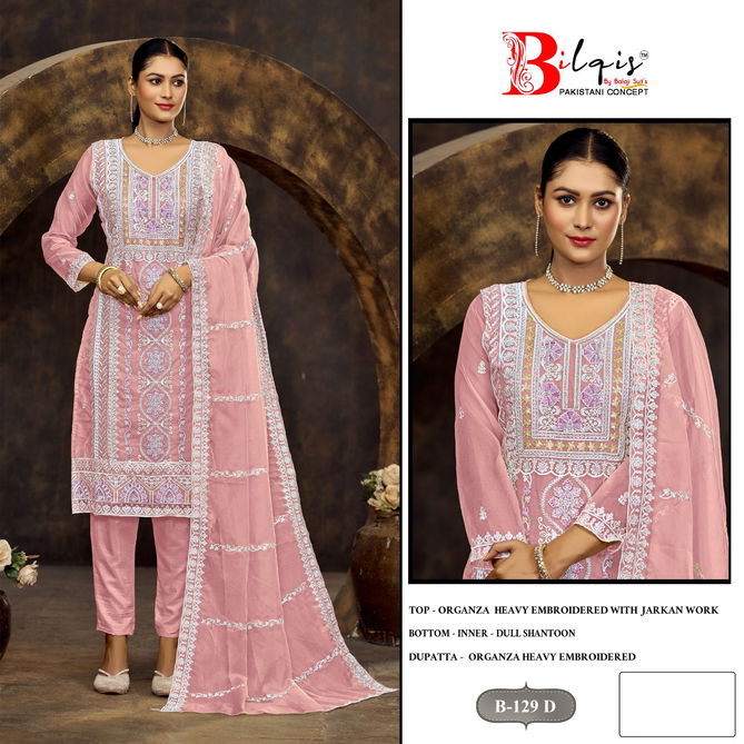 Bilqis B 129 A To D Organza Pakistani Suits Wholesale Shop In Surat