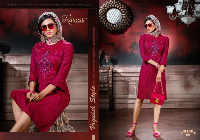 Kanasu Blush Exclusive Collection Designer Party Wear Heavy Rayon Kurti Collection