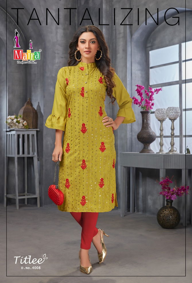 Maira Titlee 4 Heavy Party Wear Rayon Embroidery Kurti Collection