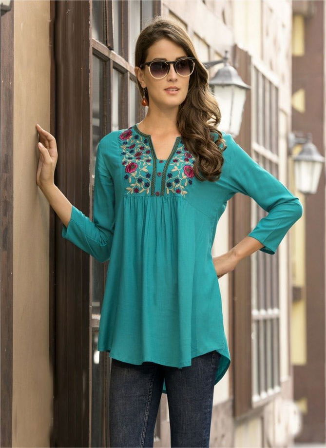 Suhani Classic Rayon Slub Cottan With Classic embroidery work Ethnic Wear Ladies Top Collection
