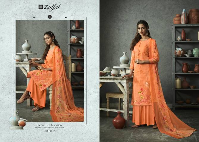 Zulfat Gulmohar 4 Designer Festive Wear Digital Print Top with four side lace Dupatta Pure cotton salwar Dress Material Collection