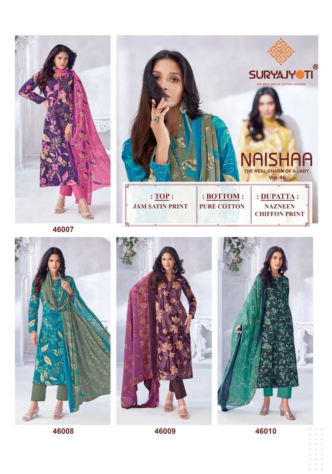 Naishaa Vol 46 By Suryajyoti Jam Satin Printed Dress Material Orders In India