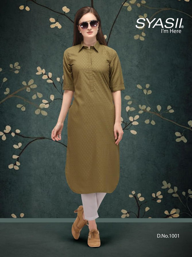 Syasii Classic 1 Latest Fancy Regular Wear Straight Cut Doby Aura Cotton Kurti Collection
