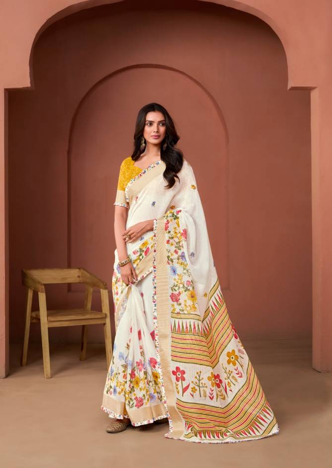 Vellai By Stavan White Handloom Linen Daily Wear Saree Wholesalers In Delhi