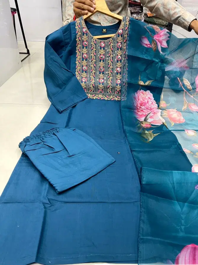 Vt Designer Roman Silk Kurti With Bottom Dupatta Suppliers In India