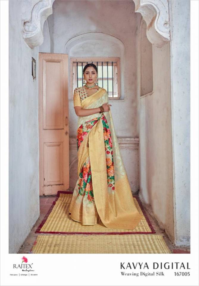 Rajtex Kavya Latest Fancy Festive Wear waeving Digital Printed Silk Sarees Collection
