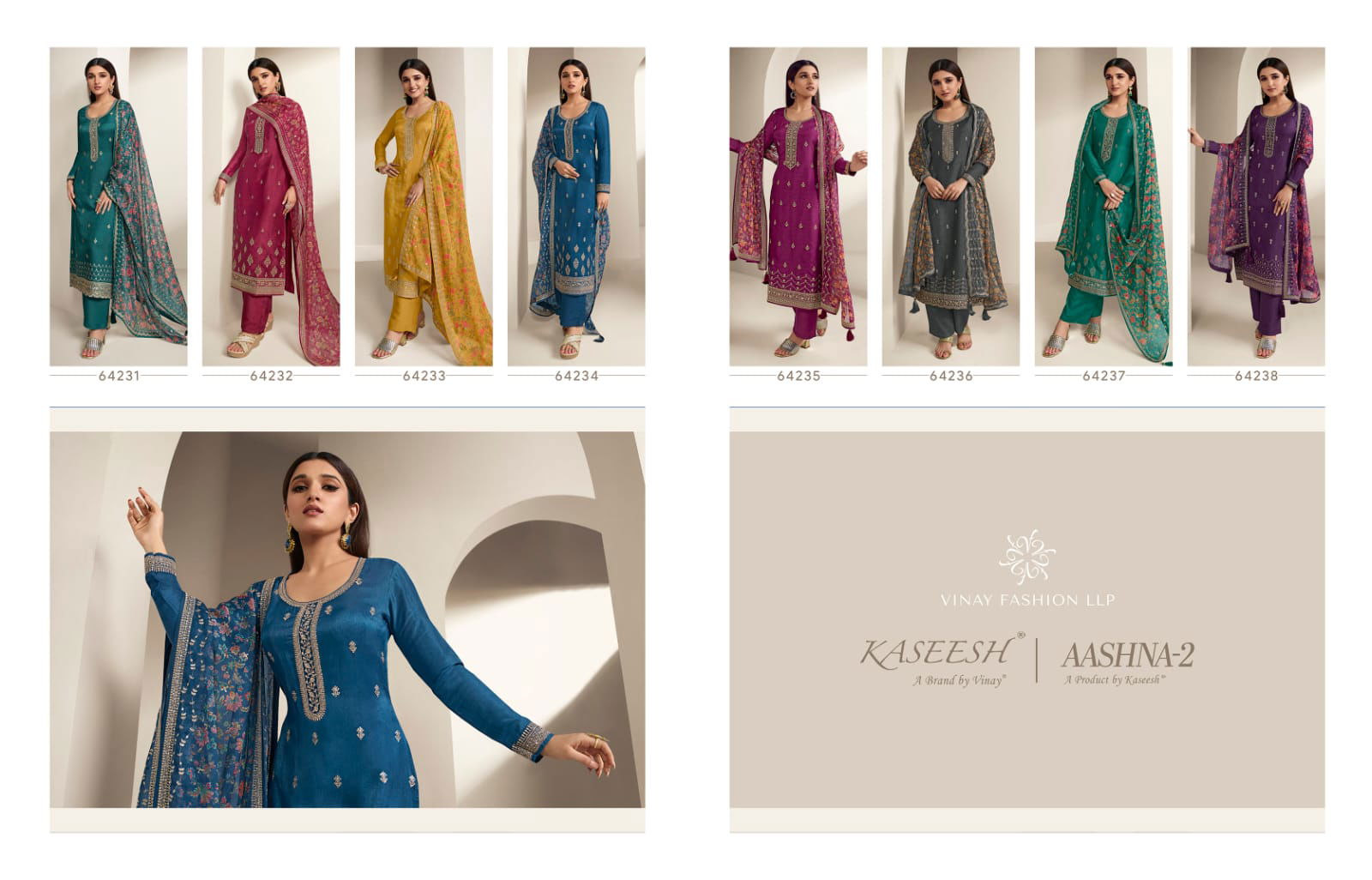 Vinay Kaseesh Aashna Vol 2 Embroidery Silk Designer Salwar Suits
