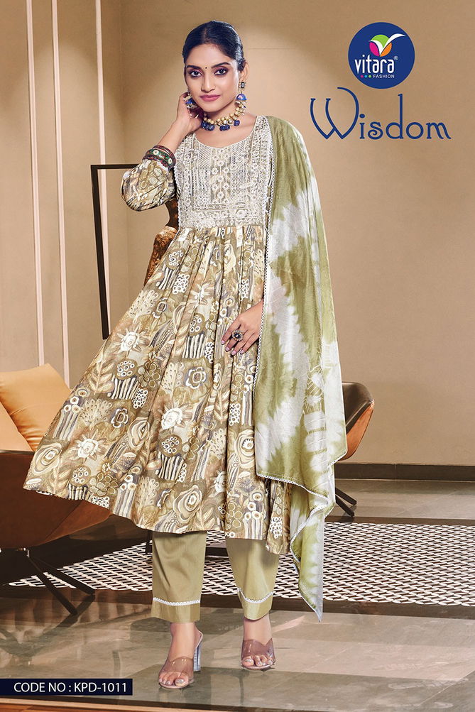 Wisdom By Vitara Rayon Embroidered Kurti With Bottom Dupatta