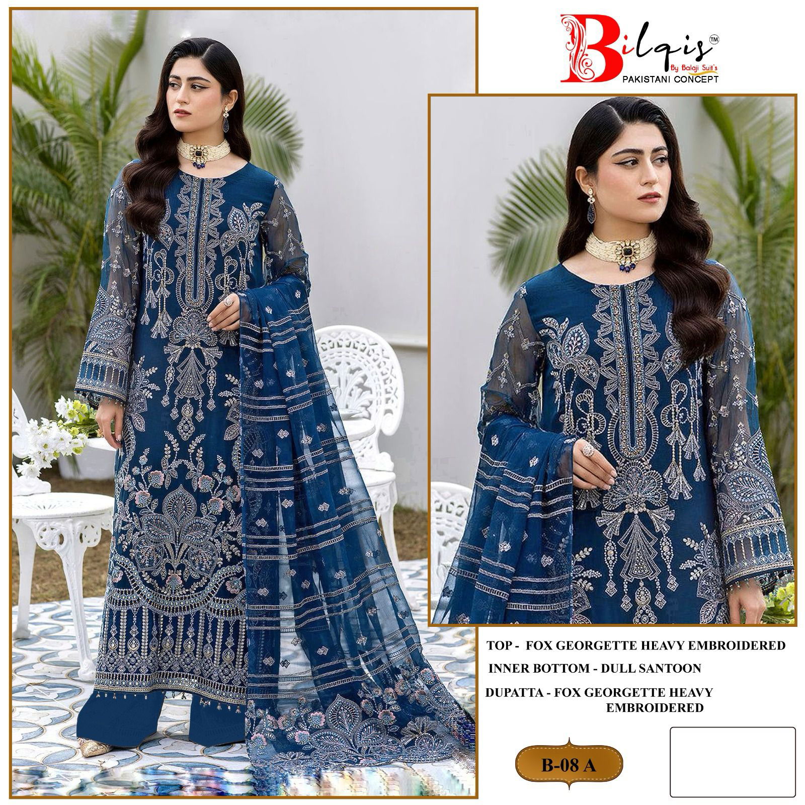 Bilqis B 08 A To D Embroidery Georgette Pakistani Suits Wholesalers In Delhi
