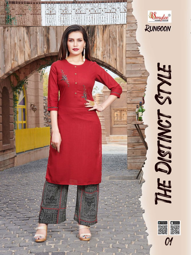 RUNG RUNGOON Fancy Regular wear Heavy plan Rayon With Hand Work Top With Palazzo Collection  