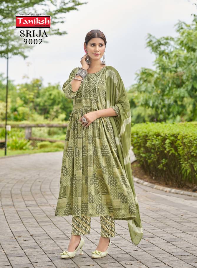 Srija Vol 9 By Taniksh Rayon Printed Kurti With Bottom Dupatta Exporters In India