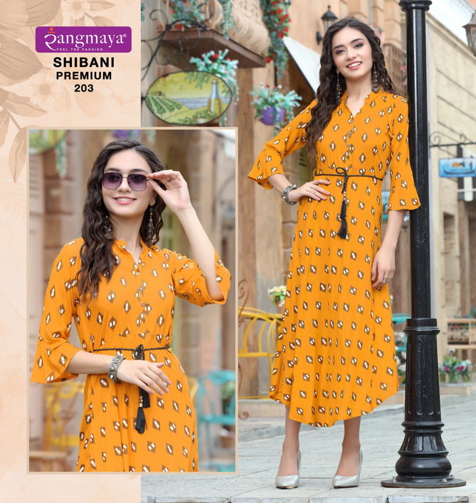 Rang Maya Shibani Premium 2 Rayon Printed Ethnic Wear Designer Fancy Long Kurti Collection
