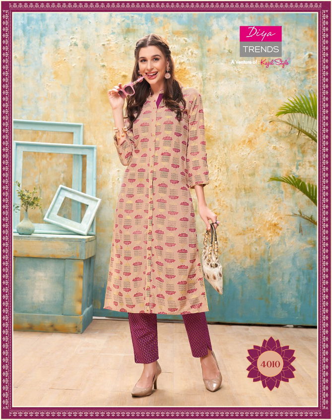 Forever 4 Latest Fancy Designer Ethnic Wear Rayon With fancy Embroidery Kurti With Bottom Collection
