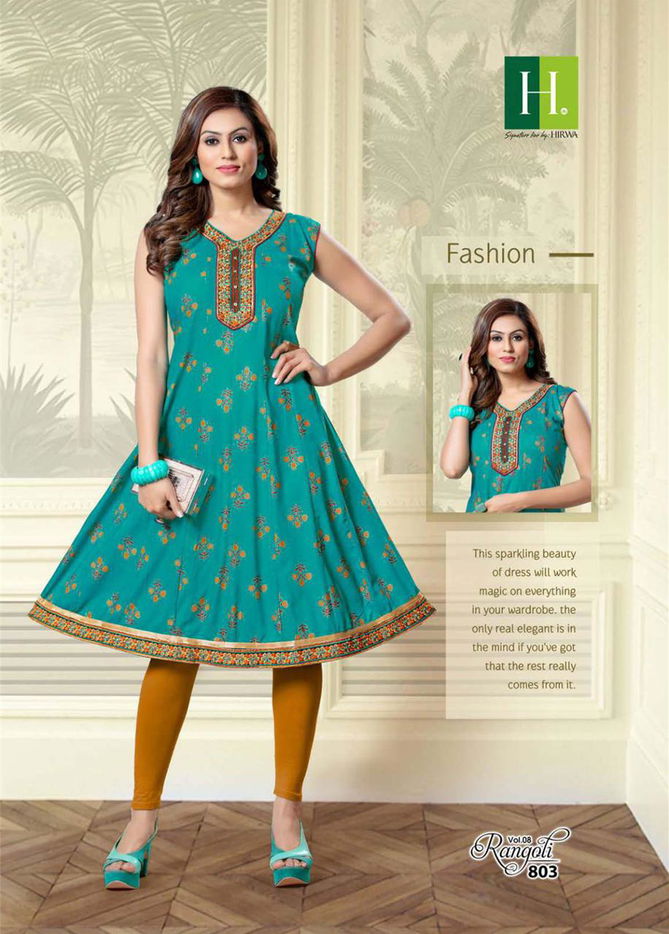 Hirwa Rangoli 8 Latest fancy designer Casual wear Anarkali Embroidery Kurtis Collection
