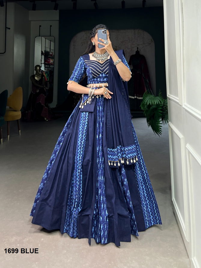 Aawiya 1699 Blue Pure Cotton Navaratri Lehenga Choli Wholesalers In Delhi