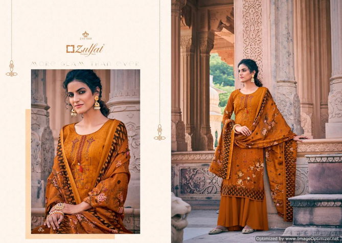 Zulfat Olive Latest Pure Pashmina Print with Heavy Embroidery Casual Wear Designer Dress Material Collection 