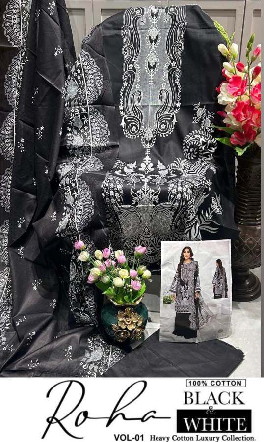 Roha Black And White Vol 1 By Keval Karachi Cotton Pakistani Readymade Suits Wholesale Online