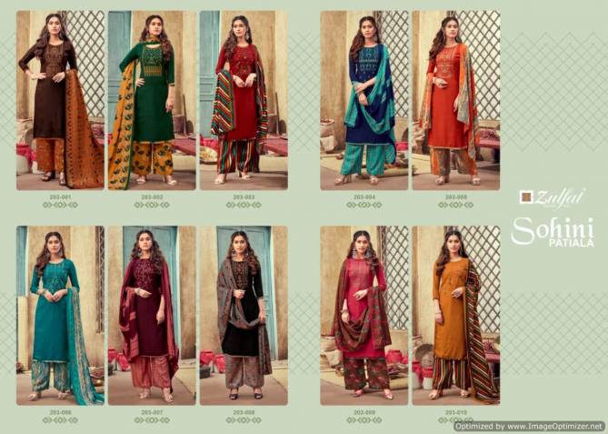 Zulfat Sohini Patiala Latest Designer Casual Wear Printed heavy Kashmiri Embroidery Work Dress Material Collection 